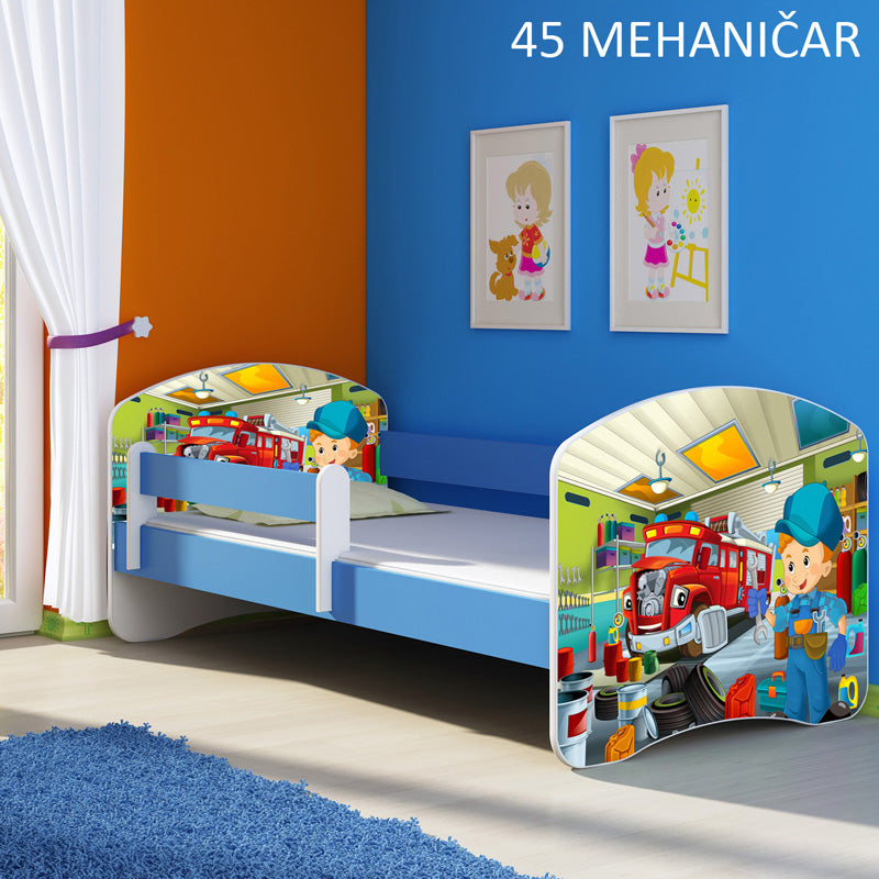 Dječji krevet ACMA s motivom, bočna plava 180x80 cm 45 Mehaničar