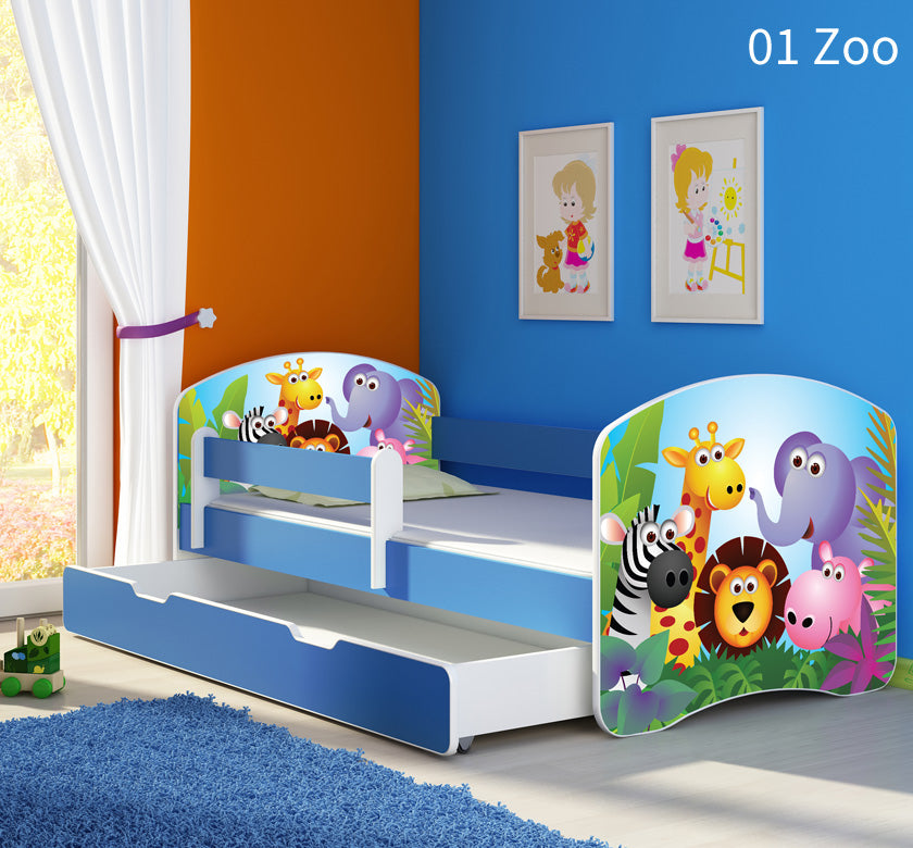 Dječji krevet ACMA s motivom, bočna plava + ladica 180x80 cm
