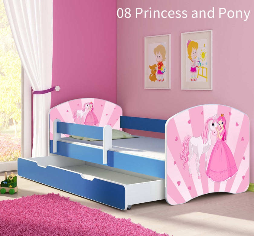 Dječji krevet ACMA s motivom, bočna plava + ladica 180x80 cm 08 Princess with Pony