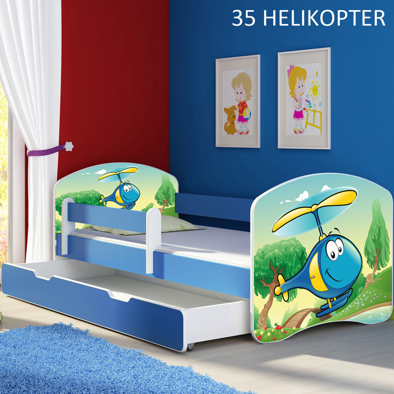 Dječji krevet ACMA s motivom, bočna plava + ladica 180x80 cm 35 Helikopter