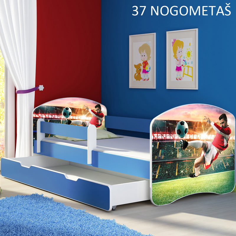 Dječji krevet ACMA s motivom, bočna plava + ladica 180x80 cm 37 Nogometaš