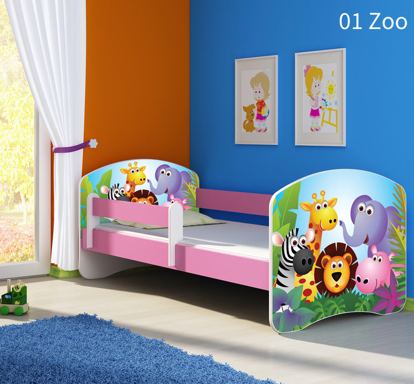 Dječji krevet ACMA s motivom, bočna roza 160x80 cm 01 Zoo