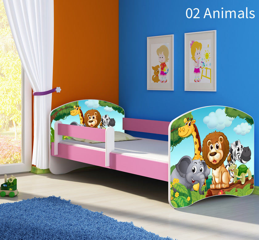 Dječji krevet ACMA s motivom, bočna roza 180x80 cm 02 Animals