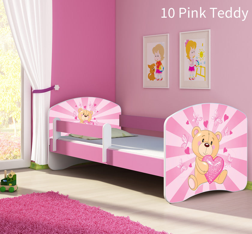 Dječji krevet ACMA s motivom, bočna roza 180x80 cm 10 Pink Teddy Bear