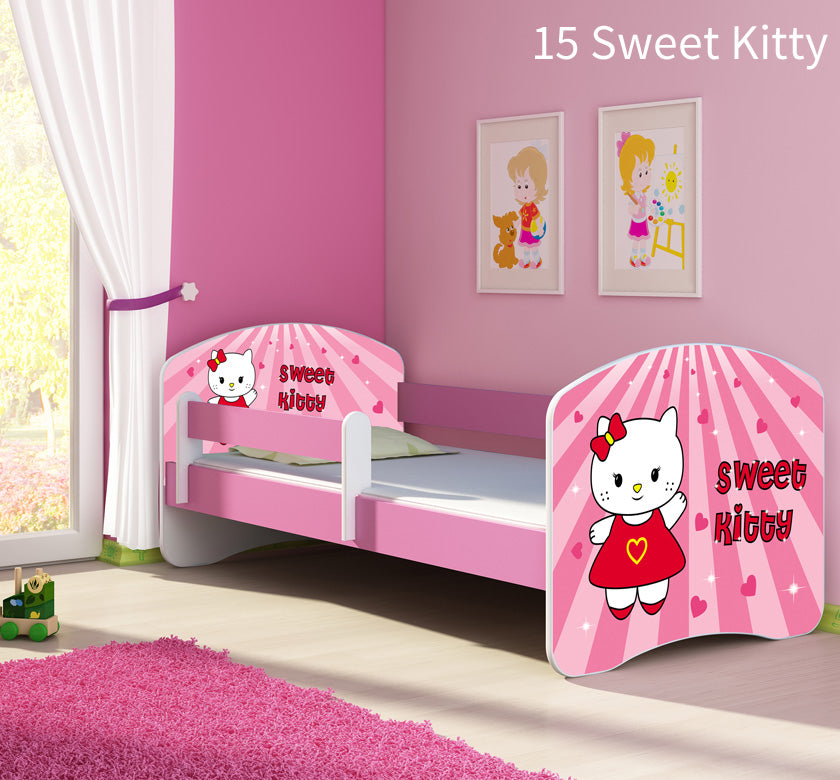 Dječji krevet ACMA s motivom, bočna roza 180x80 cm 15 Sweet Kitty