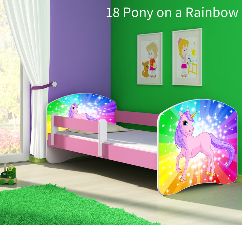 Dječji krevet ACMA s motivom, bočna roza 140x70 cm 18 Pony on a rainbow