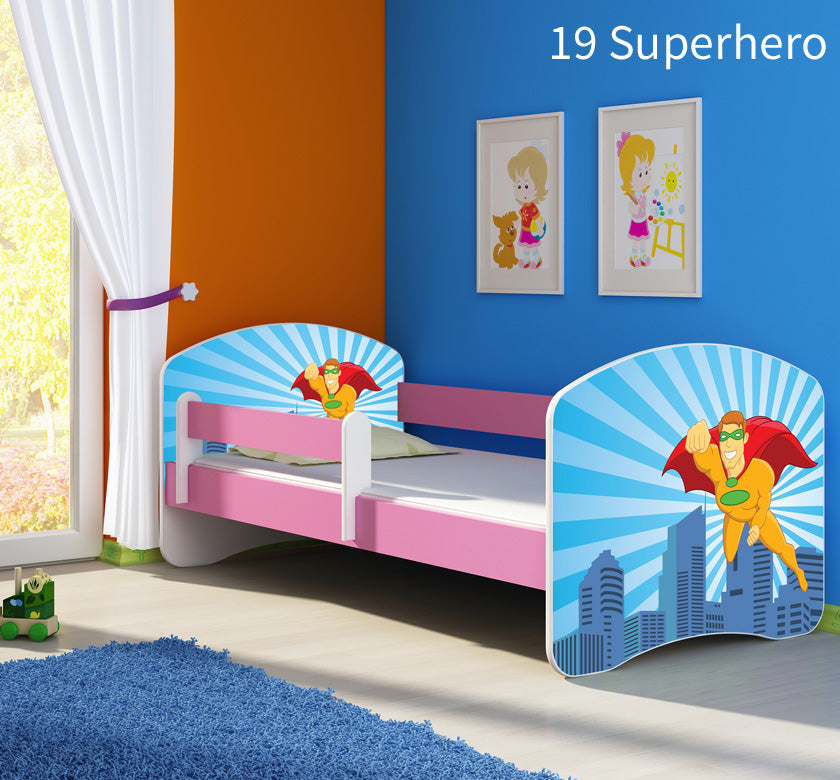 Dječji krevet ACMA s motivom, bočna roza 160x80 cm 19 Superhero