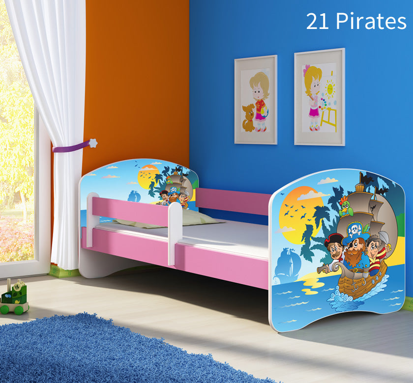 Dječji krevet ACMA s motivom, bočna roza 160x80 cm 21 Pirates