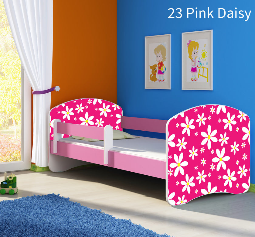 Dječji krevet ACMA s motivom, bočna roza 140x70 cm 23 Pink Daisy