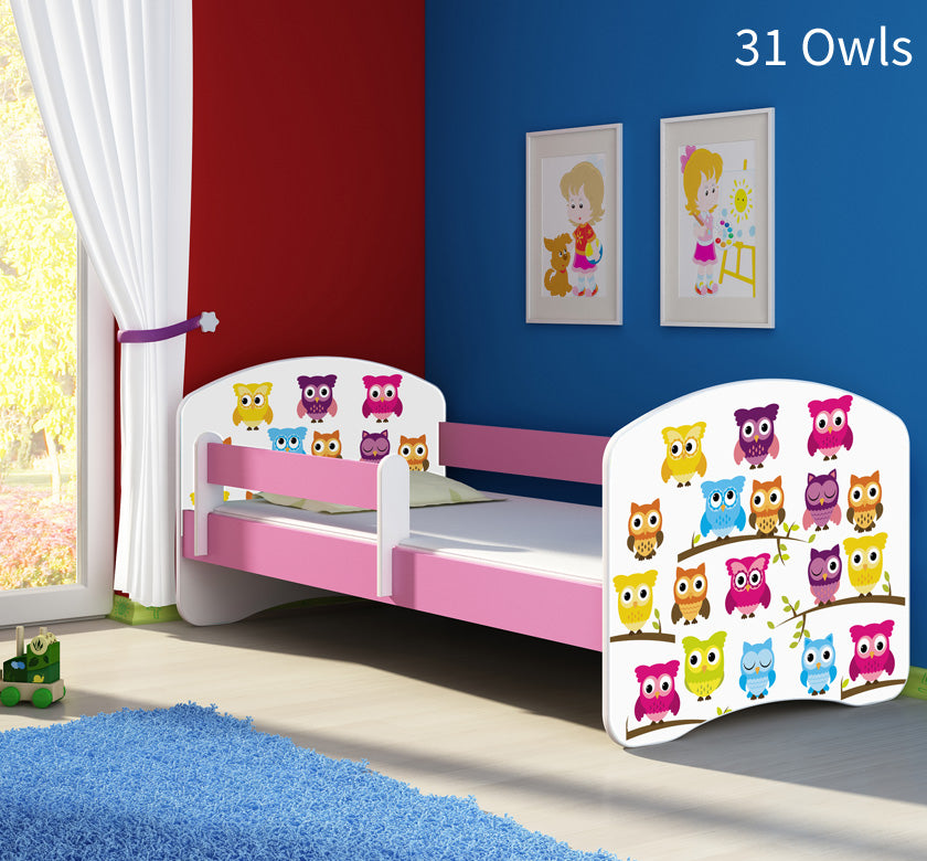 Dječji krevet ACMA s motivom, bočna roza 180x80 cm 31 Owls