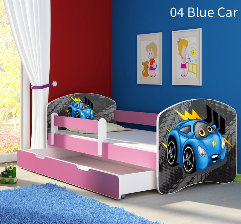 Dječji krevet ACMA s motivom, bočna roza + ladica 180x80 cm 04 Blue Car