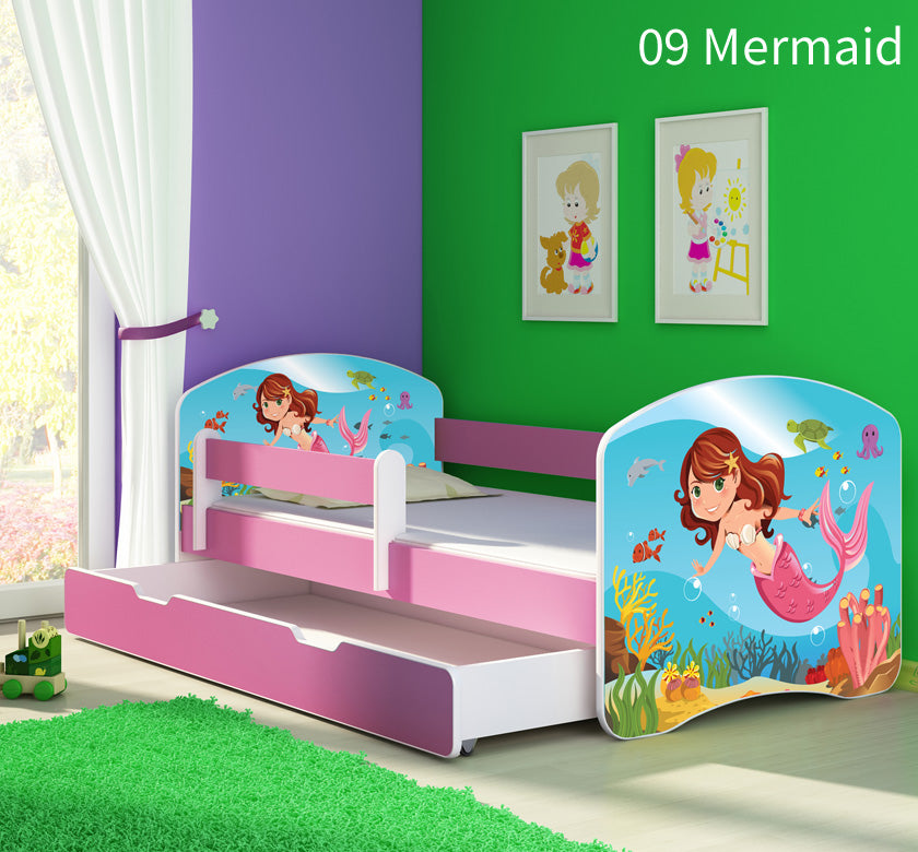 Dječji krevet ACMA s motivom, bočna roza + ladica 160x80 cm 09 Mermaid
