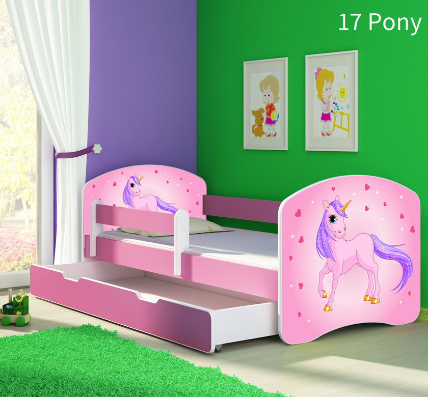 Dječji krevet ACMA s motivom, bočna roza + ladica 180x80 cm 17 Pony