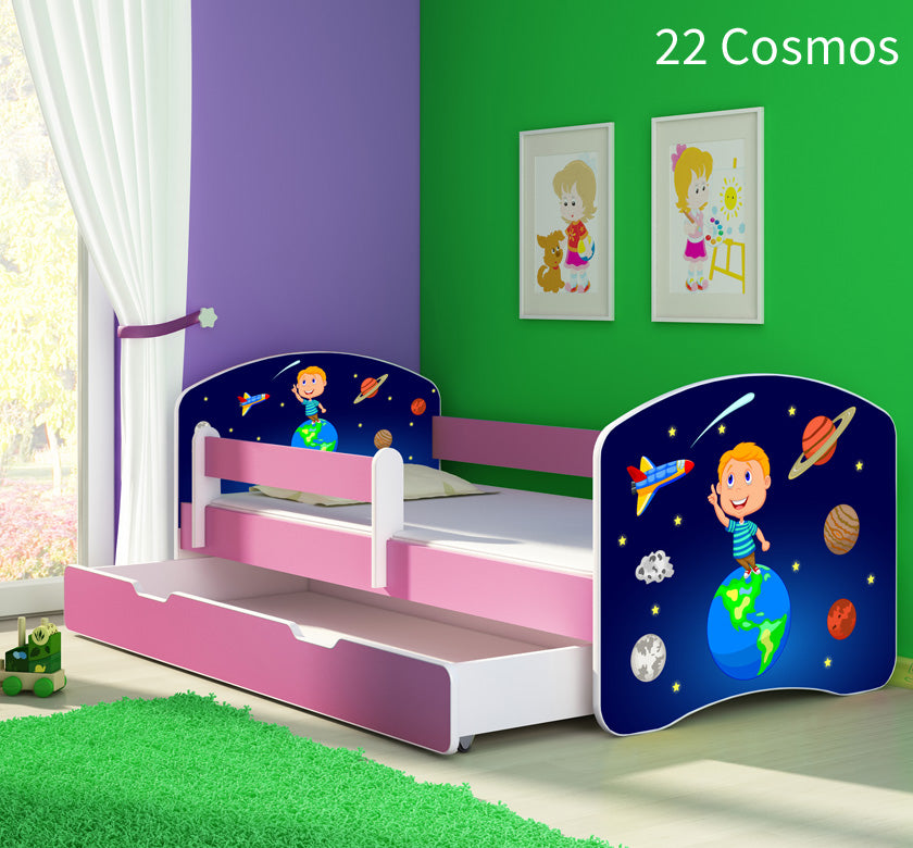 Dječji krevet ACMA s motivom, bočna roza + ladica 160x80 cm 22 Cosmos