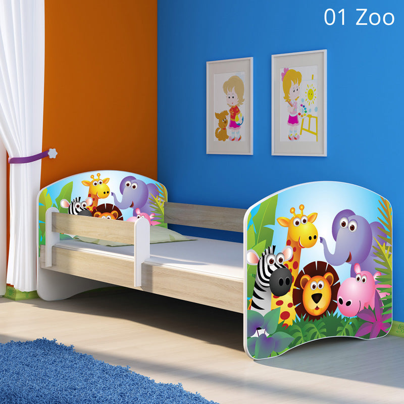Dječji krevet ACMA s motivom, bočna sonoma 180x80 cm 01 Zoo
