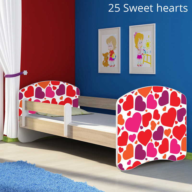 Dječji krevet ACMA s motivom, bočna sonoma 160x80 cm 25 Sweet hearts