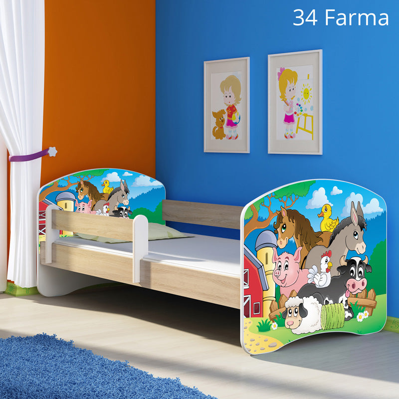 Dječji krevet ACMA s motivom, bočna sonoma 160x80 cm 34 Farm