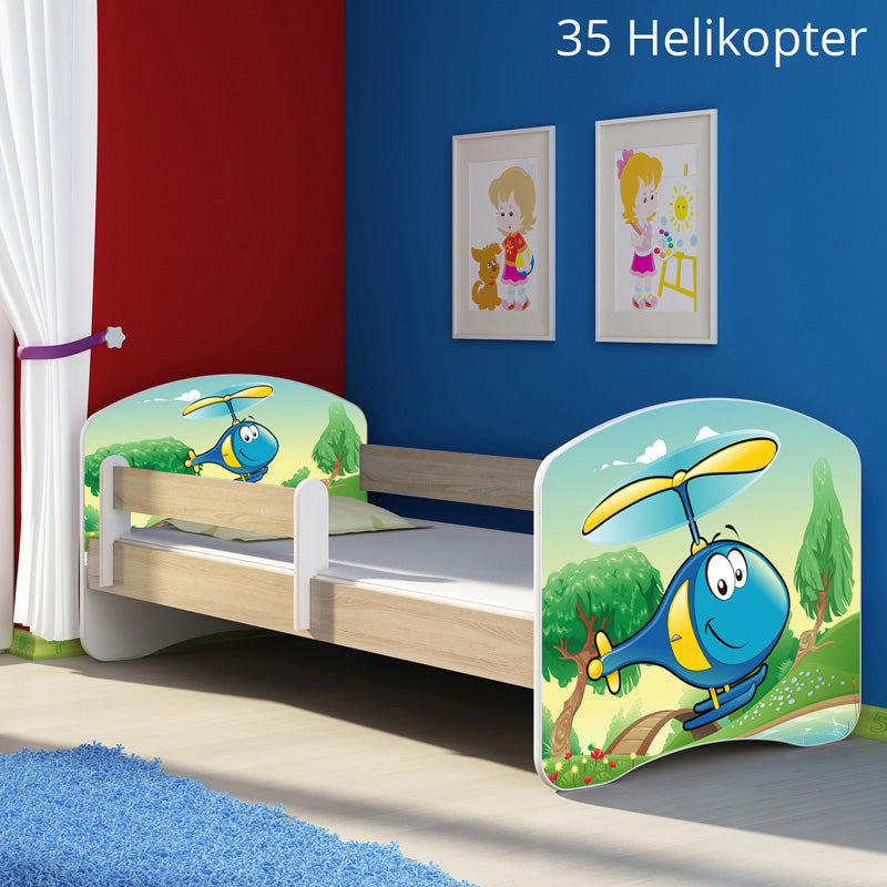 Dječji krevet ACMA s motivom, bočna sonoma 140x70 cm 35 Helikopter