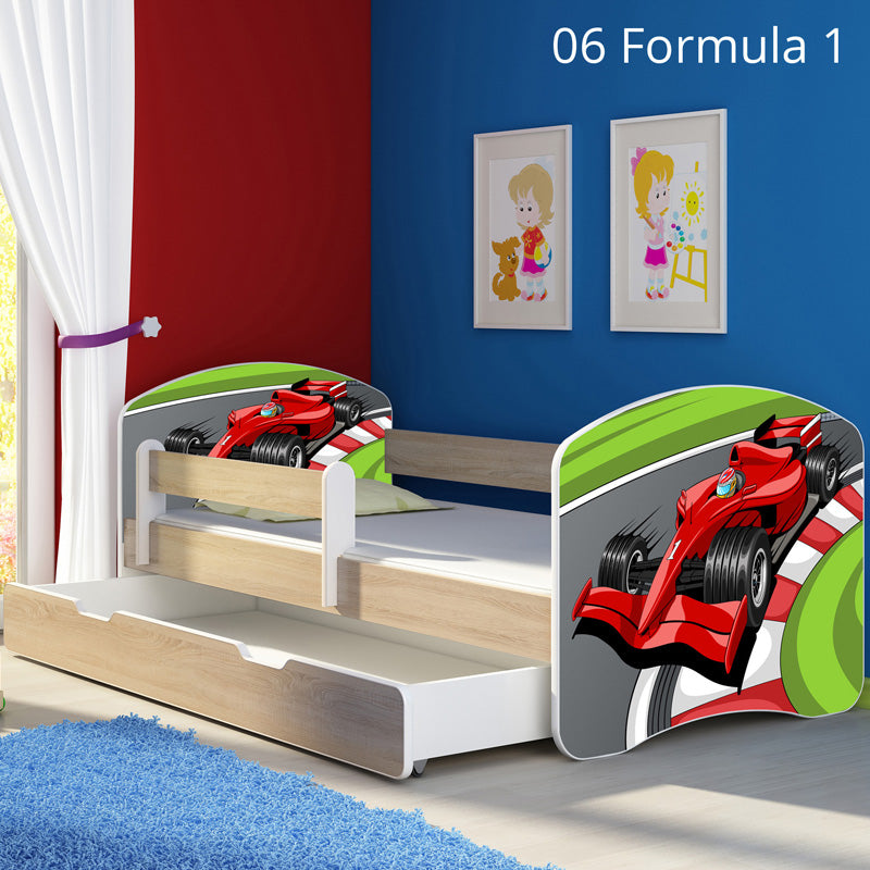 Dječji krevet ACMA s motivom, bočna sonoma + ladica 180x80 cm 06 Formula 1