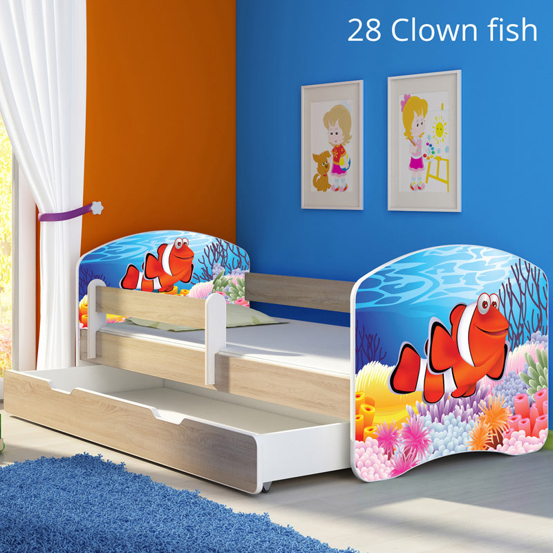 Dječji krevet ACMA s motivom, bočna sonoma + ladica 180x80 cm 28 Clown Fish