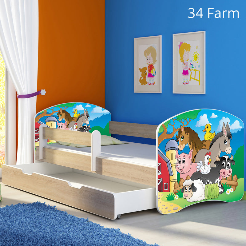 Dječji krevet ACMA s motivom, bočna sonoma + ladica 160x80 cm 34 Farm