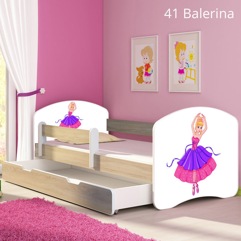 Dječji krevet ACMA s motivom, bočna sonoma + ladica 180x80 cm 41 Balerina