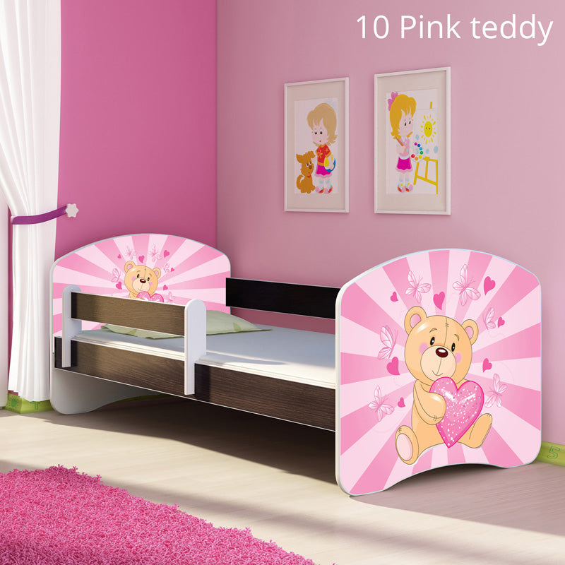 Dječji krevet ACMA s motivom, bočna wenge 140x70 cm 10 Pink Teddy Bear