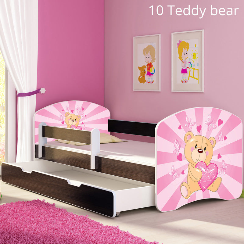 Dječji krevet ACMA s motivom, bočna wenge + ladica 180x80 cm 10 Pink Teddy Bear