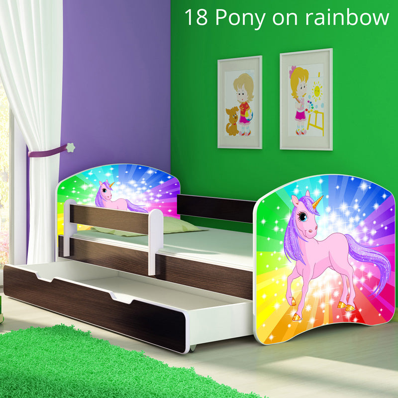 Dječji krevet ACMA s motivom, bočna wenge + ladica 180x80 cm 18 Pony on a rainbow