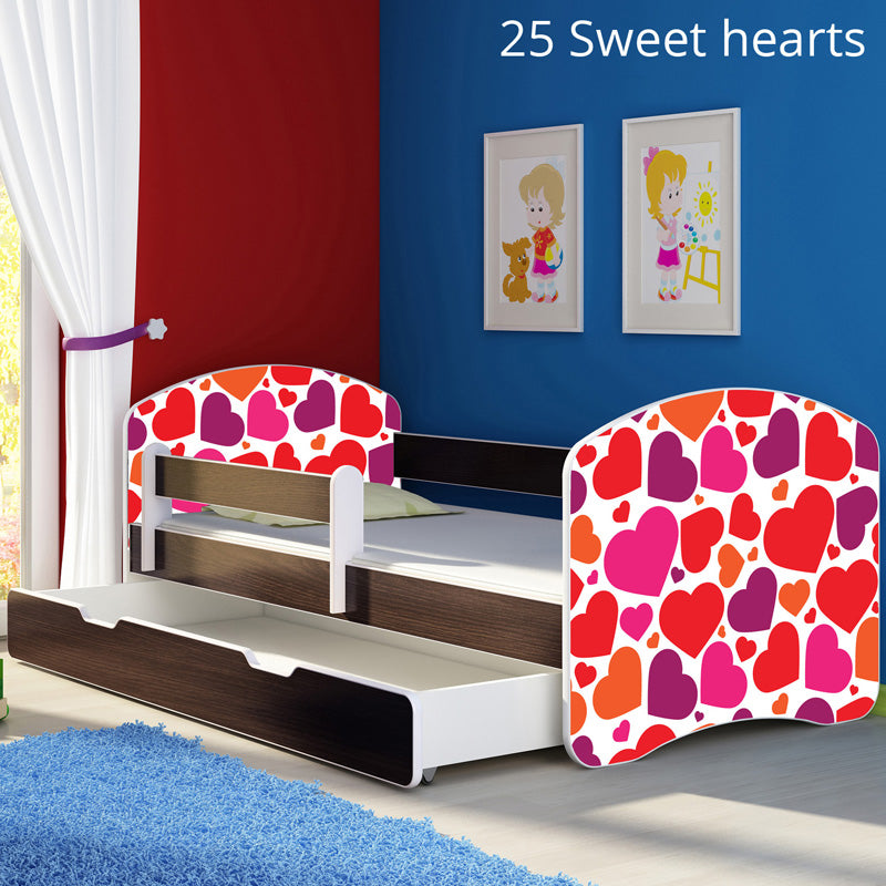 Dječji krevet ACMA s motivom, bočna wenge + ladica 180x80 cm 25 Sweet hearts