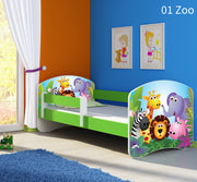 Dječji krevet ACMA s motivom, bočna zelena 180x80 cm 01 Zoo