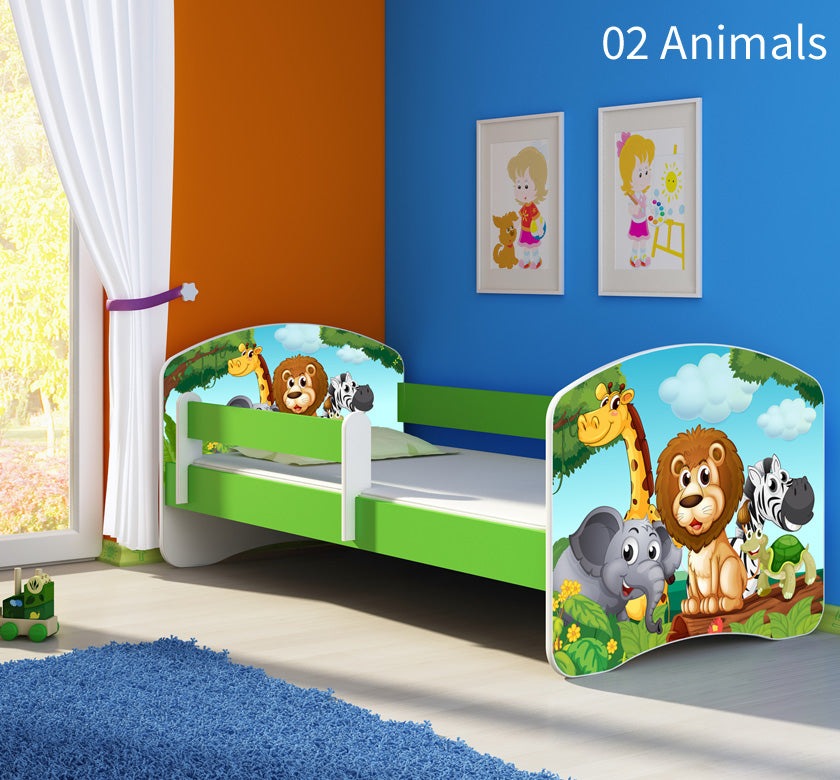 Dječji krevet ACMA s motivom, bočna zelena 180x80 cm 02 Animals