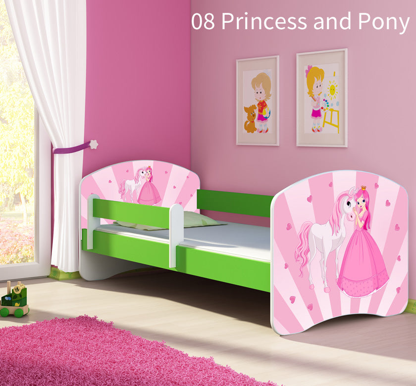 Dječji krevet ACMA s motivom, bočna zelena 180x80 cm 08 Princess with Pony