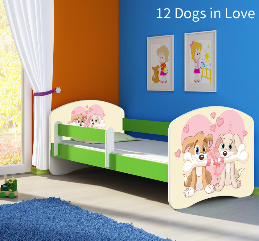 Dječji krevet ACMA s motivom, bočna zelena 160x80 cm 12 Dogs in Love