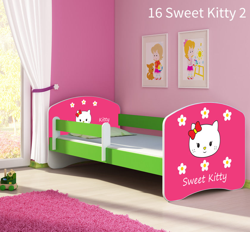 Dječji krevet ACMA s motivom, bočna zelena 140x70 cm 16 Sweet Kitty 2
