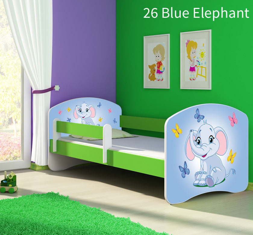 Dječji krevet ACMA s motivom, bočna zelena 160x80 cm 26 Blue Elephant