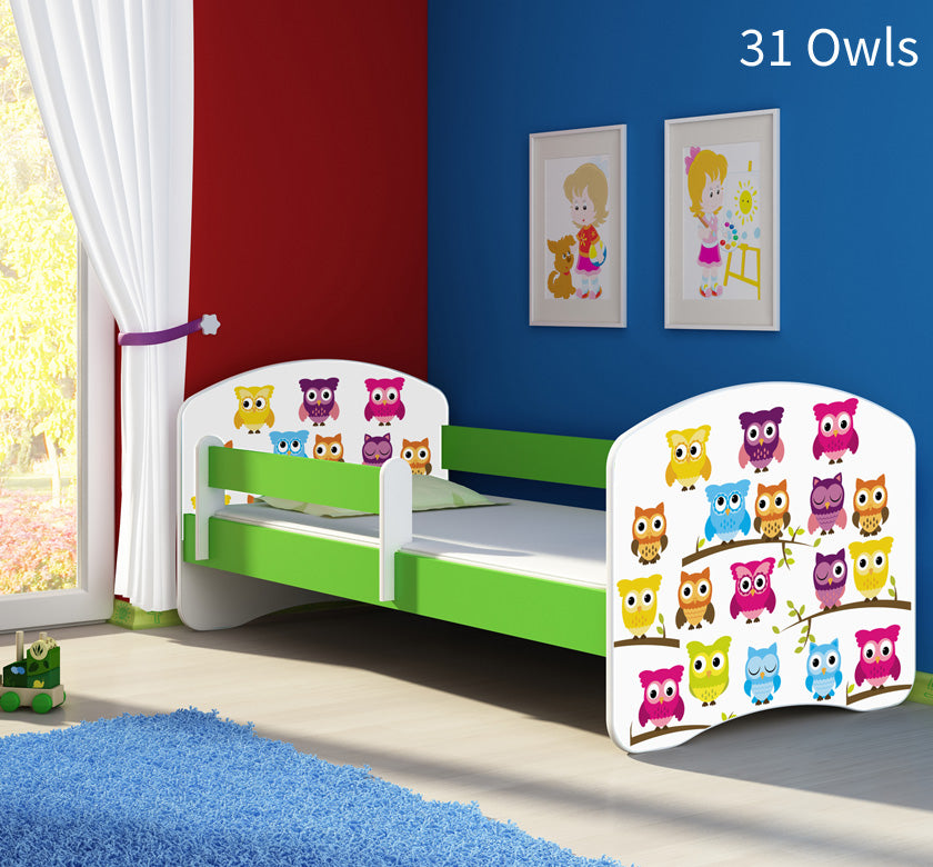 Dječji krevet ACMA s motivom, bočna zelena 180x80 cm 31 Owls