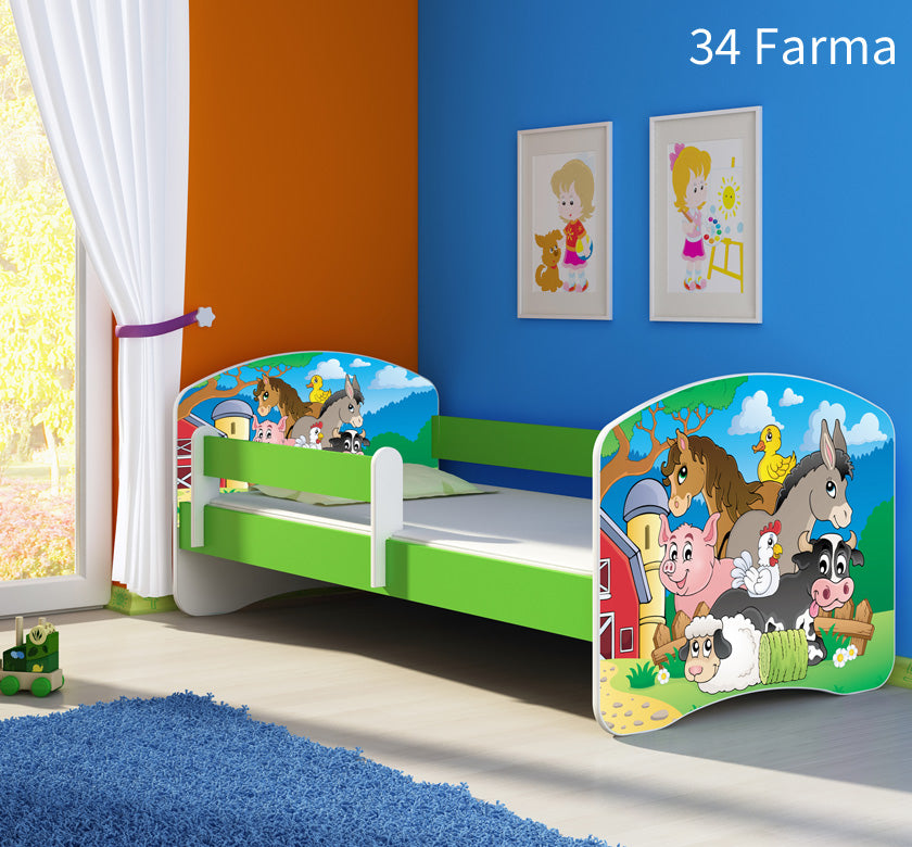 Dječji krevet ACMA s motivom, bočna zelena 160x80 cm 34 Farm