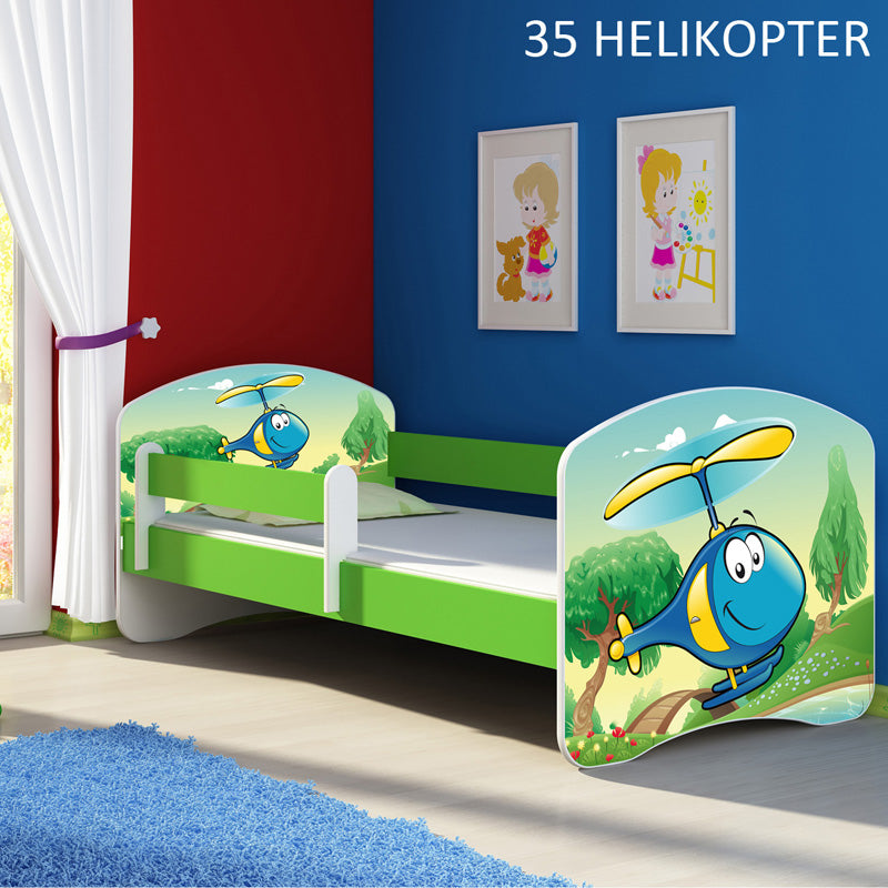 Dječji krevet ACMA s motivom, bočna zelena 140x70 cm 35 Helikopter