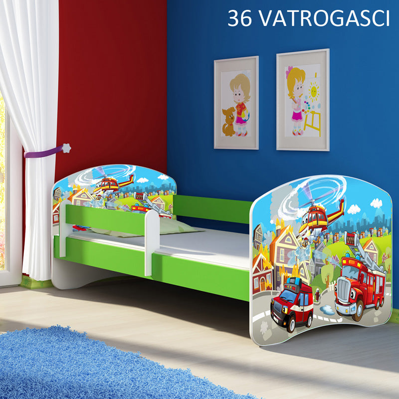 Dječji krevet ACMA s motivom, bočna zelena 160x80 cm 36 Vatrogasci