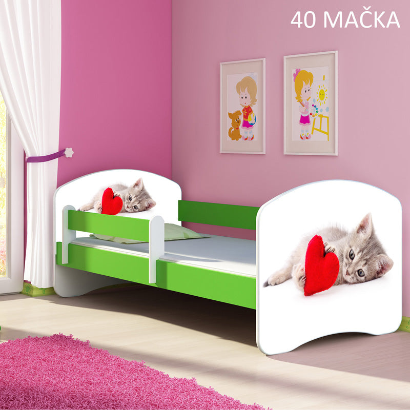 Dječji krevet ACMA s motivom, bočna zelena 180x80 cm 40 Mačka