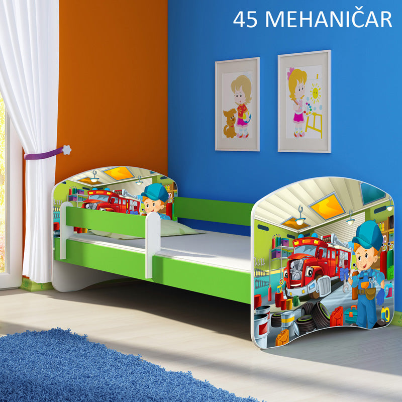Dječji krevet ACMA s motivom, bočna zelena 140x70 cm 45 Mehaničar