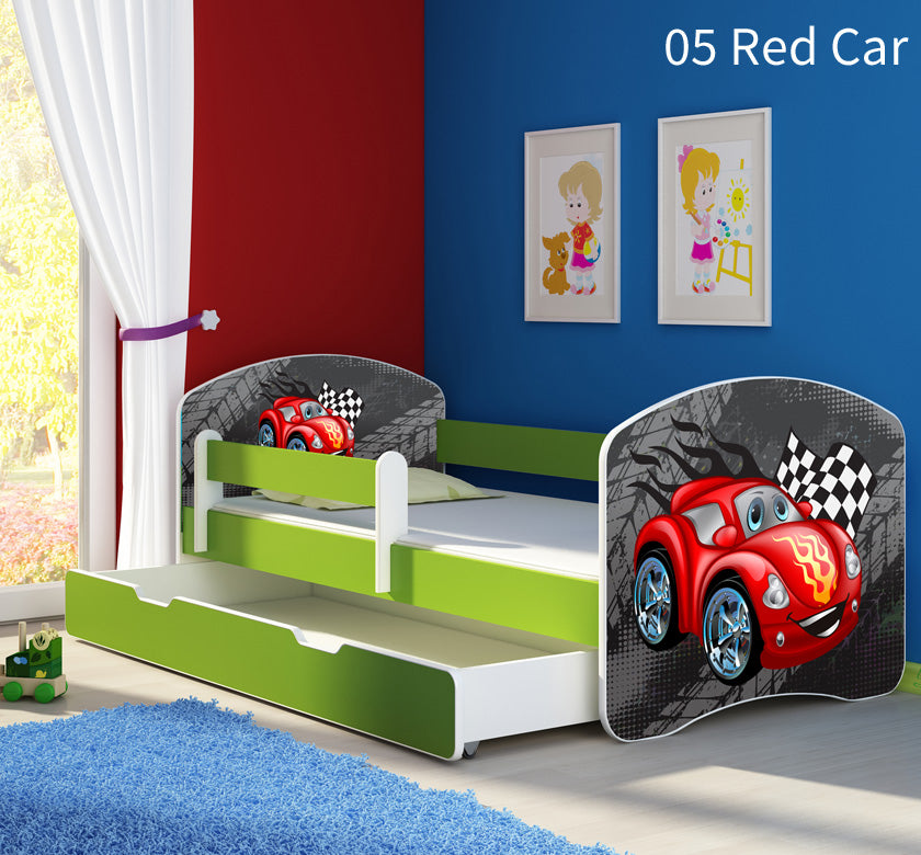 Dječji krevet ACMA s motivom, bočna zelena + ladica 160x80 cm 05 Red Car