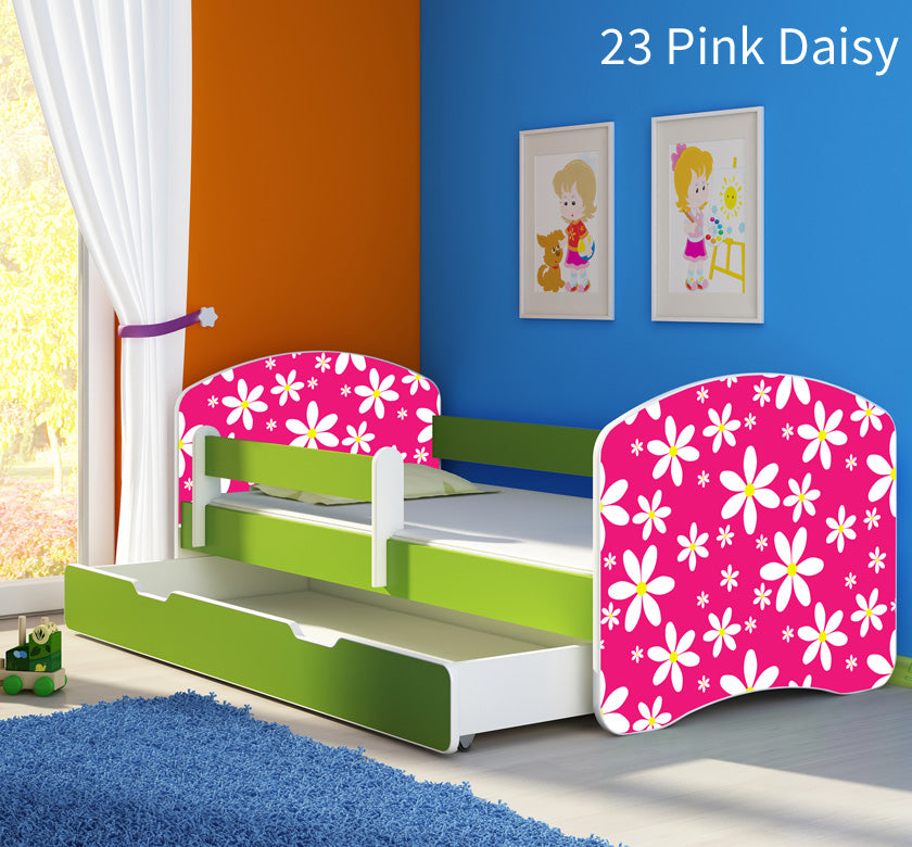 Dječji krevet ACMA s motivom, bočna zelena + ladica 180x80 cm 23 Pink Daisy