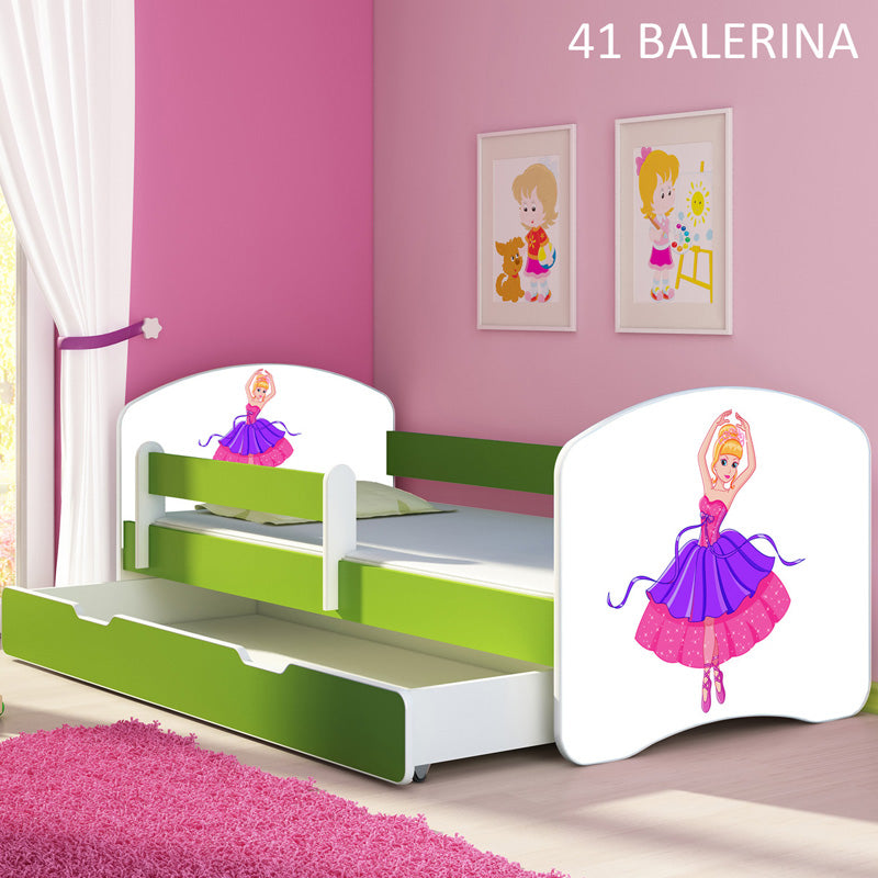 Dječji krevet ACMA s motivom, bočna zelena + ladica 180x80 cm 41 Balerina