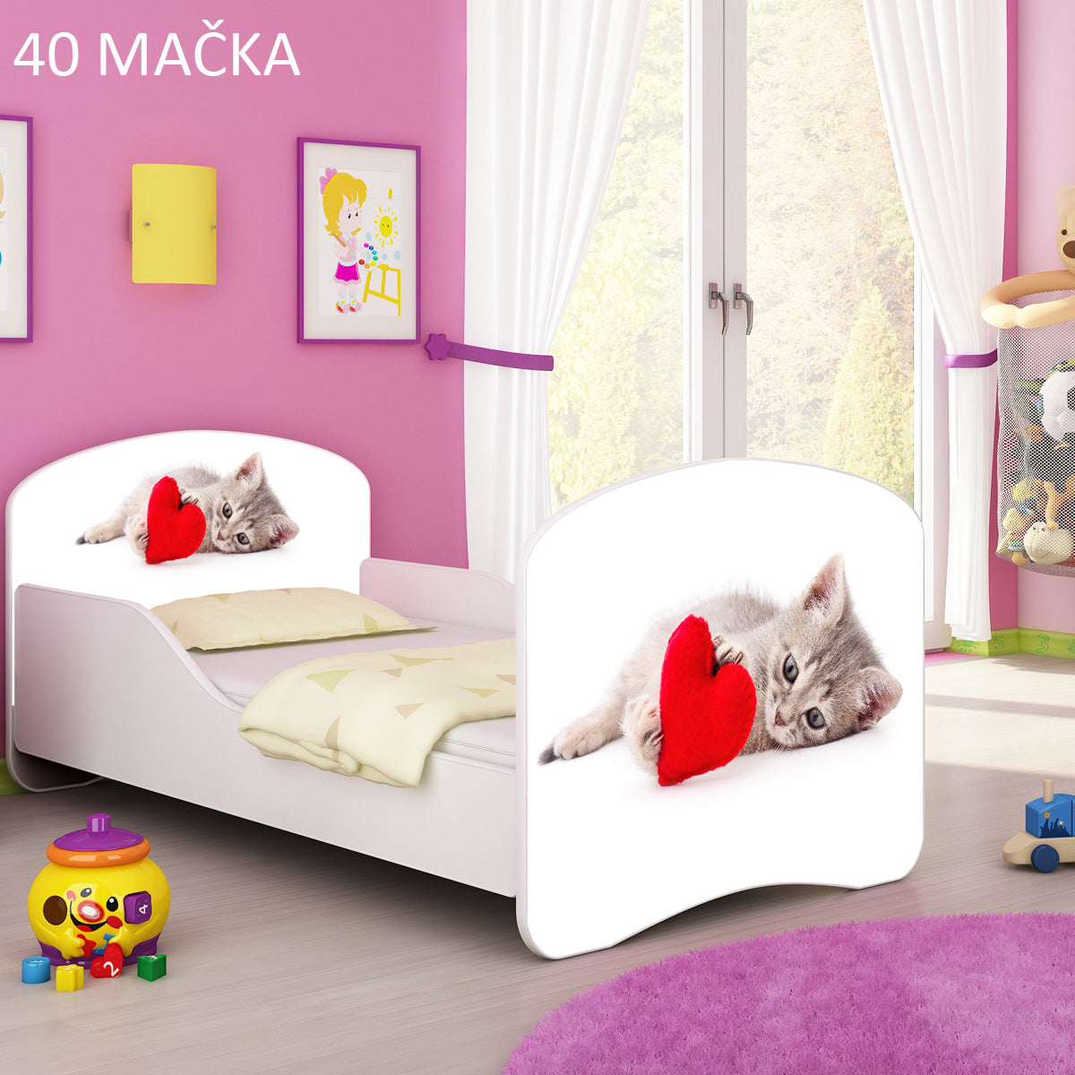 Dječji krevet ACMA s motivom 180x80 cm 40 Mačka