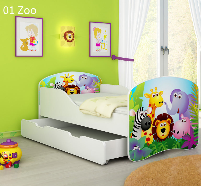 Dječji krevet ACMA s motivom + ladica 140x70 cm 01 Zoo