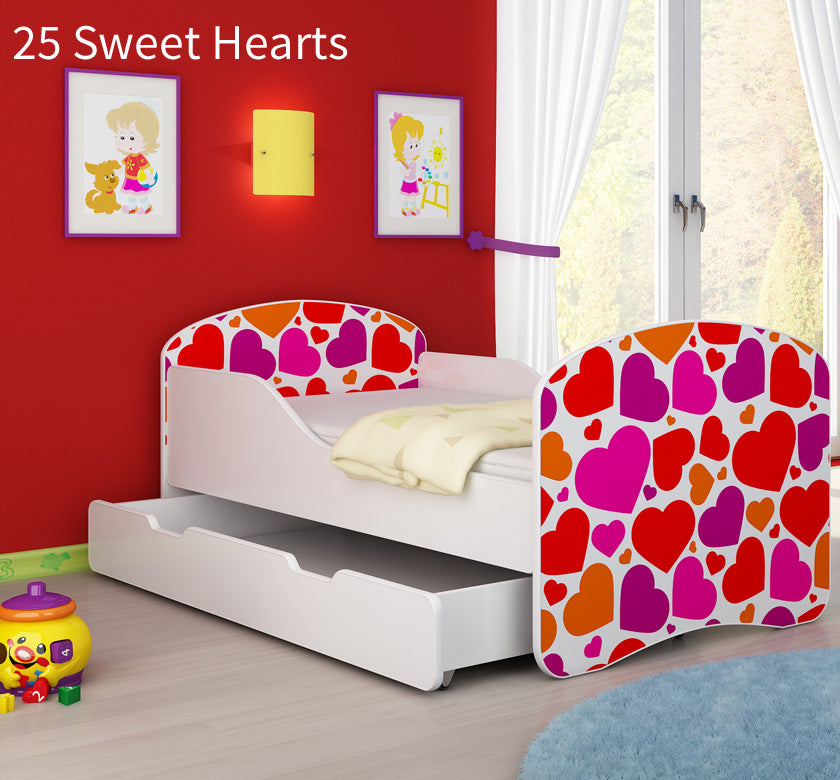 Dječji krevet ACMA s motivom + ladica 140x70 cm 25 Sweet hearts