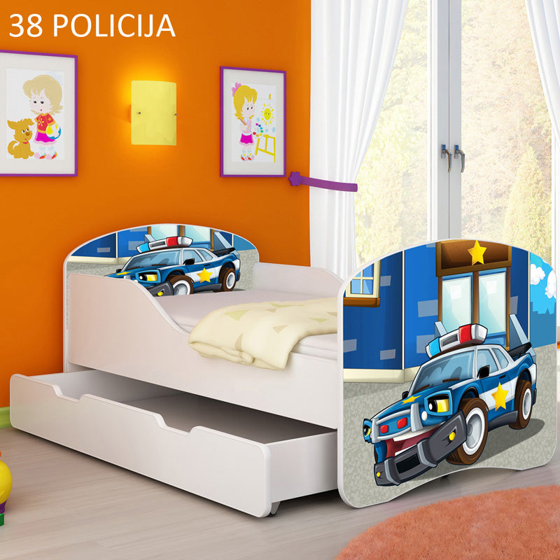Dječji krevet ACMA s motivom + ladica 160x80 cm 38 Policija