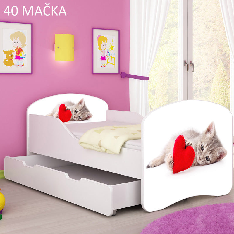 Dječji krevet ACMA s motivom + ladica 140x70 cm 40 Mačka